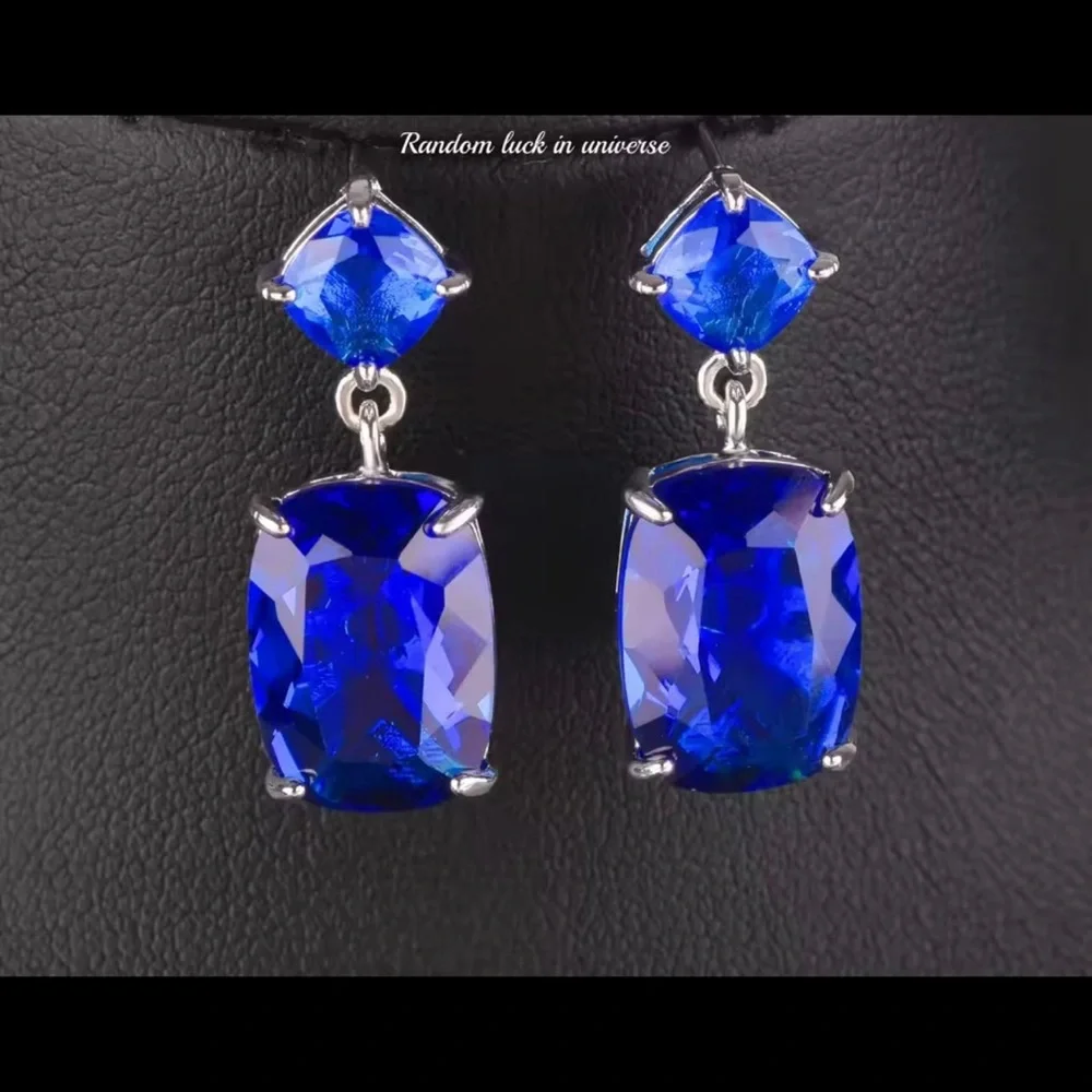 Gorgeous 5.2CT dark sapphire dangle silver earrings SKU#B41